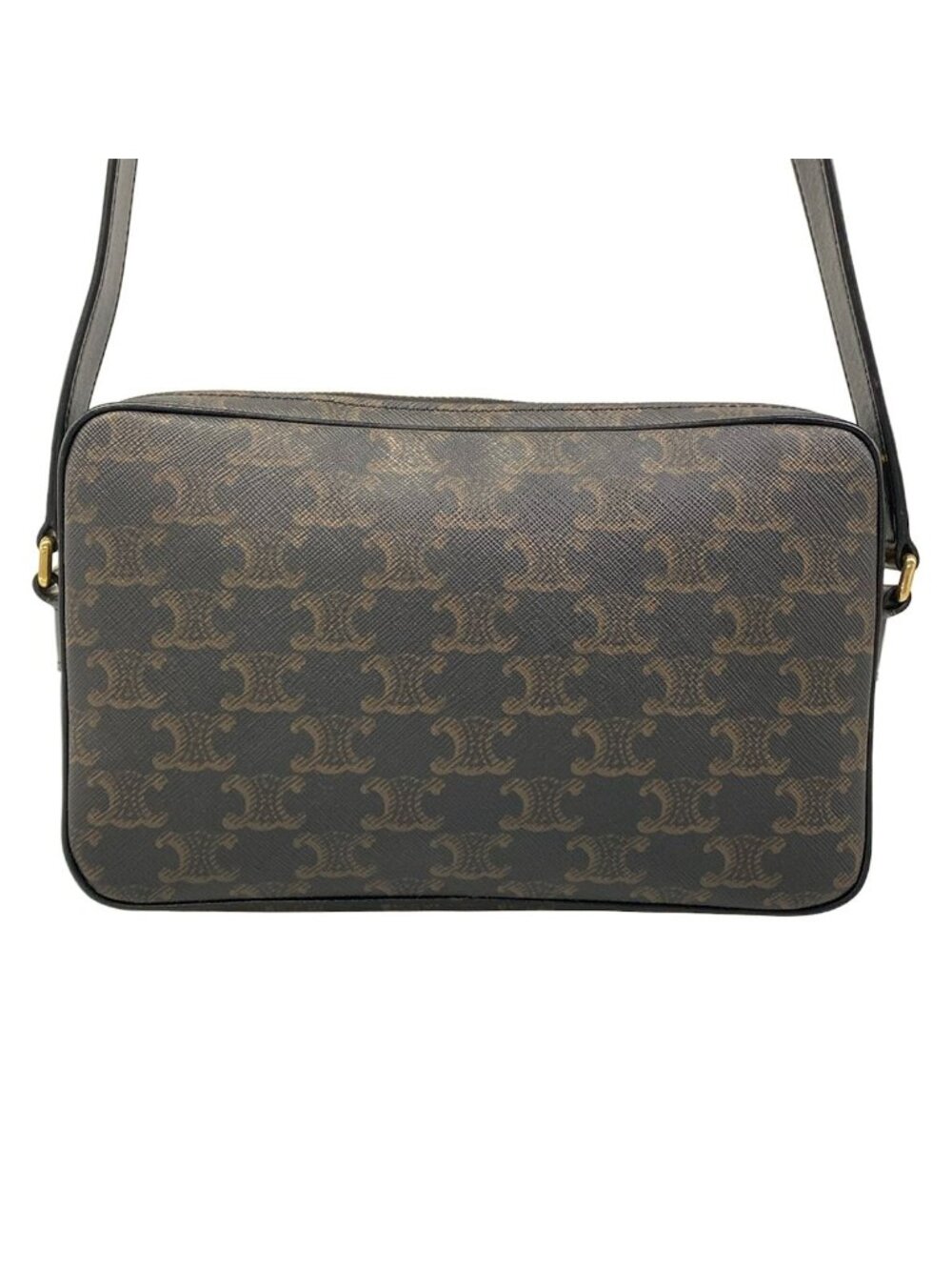 Celine Shoulder Bag Triomphe Canvas Black Dark Brown Leather - Picture 3 of 15